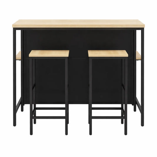 Ensemble de Table Haute avec Tabourets et Étagère de Rangement, Style Industriel