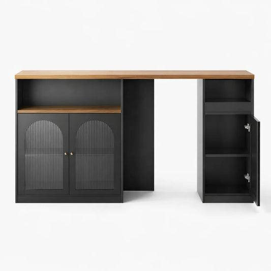 Table de bar rotative avec porte en verre et éclairage LED