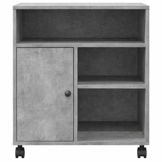 Chariot mobile pour imprimante, meuble multifonction avec roulettes, gris béton 60x50x67 cm