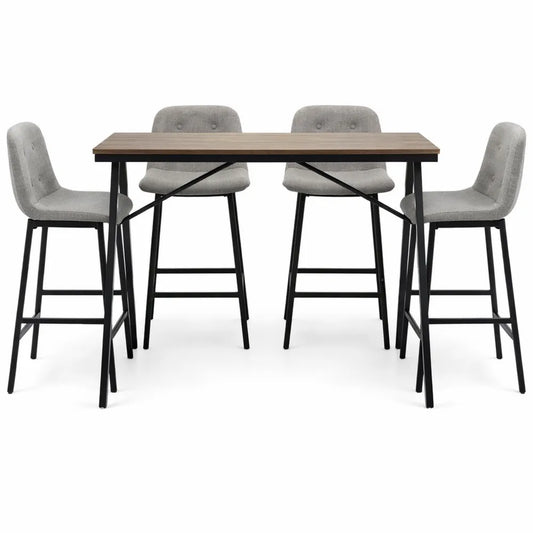Table haute avec 4 tabourets rembourrés, style industriel pour cuisine