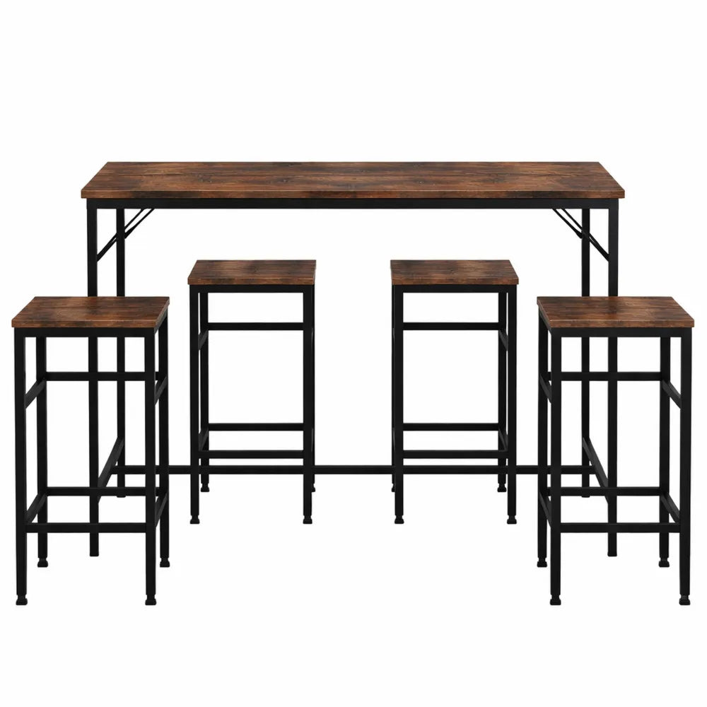 Table haute industrielle avec 4 tabourets repose-pieds bois et cadre métal