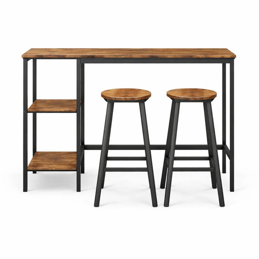 Ensemble Table et Chaises de Cuisine avec Rangement, Marron Rustique et Noir