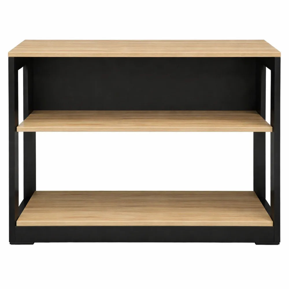 Table de bar en bois noir avec plateau effet hêtre