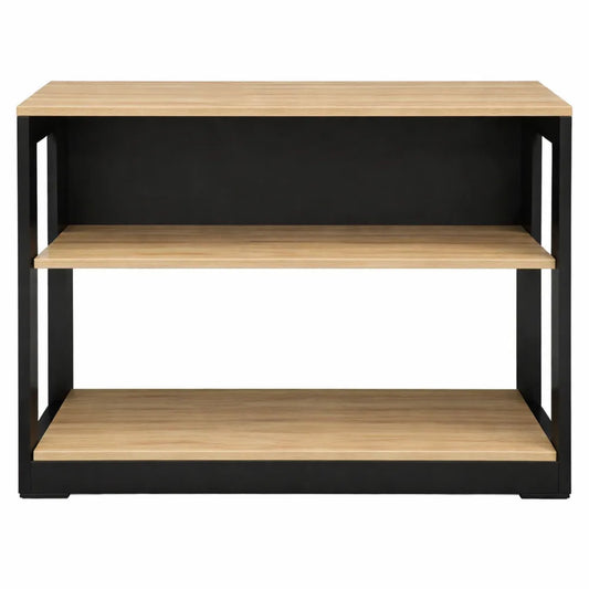 Table de bar en bois noir avec plateau effet hêtre